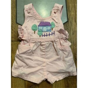 Babycrest shortalls overalls outfit one piece adjustable pink heart buttons cott